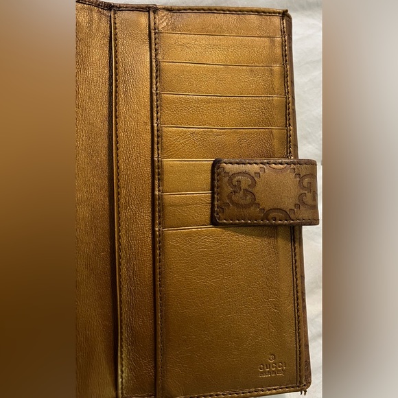 Gucci Long Wallet Brown Gold Bifold Checkbook Purse ID Cards Holders Womens Gift - Picture 5 of 13